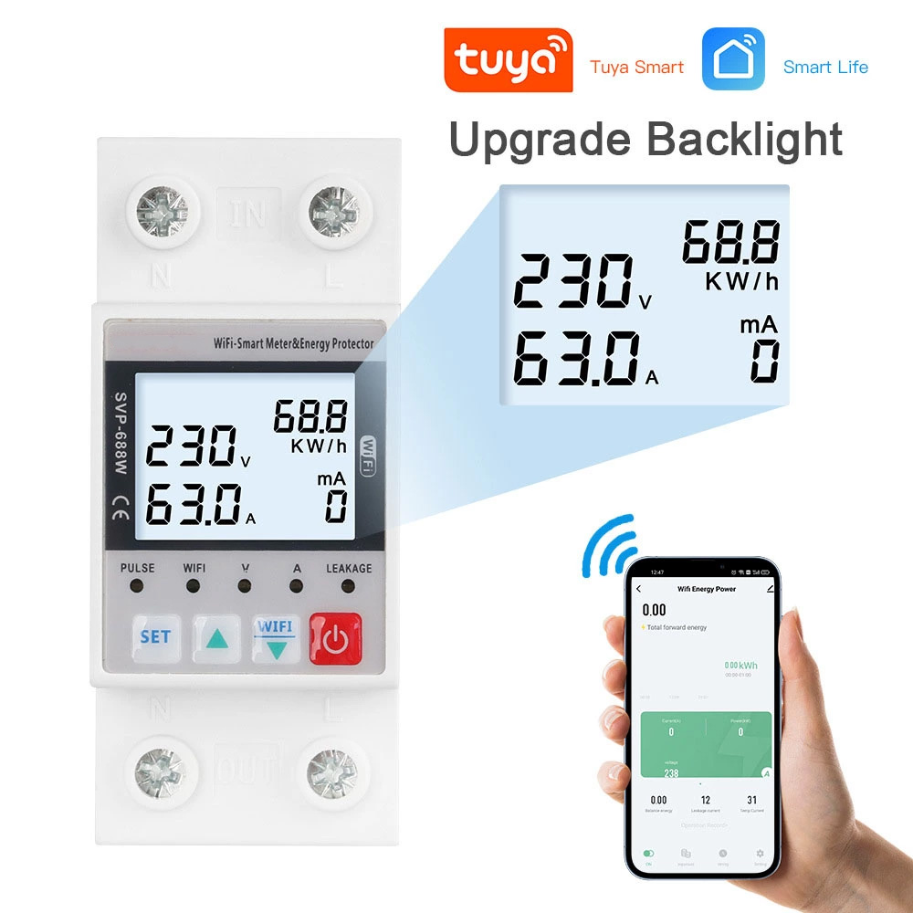 Protector de sobretensión y subtensión con control remoto WIFI de Tuya